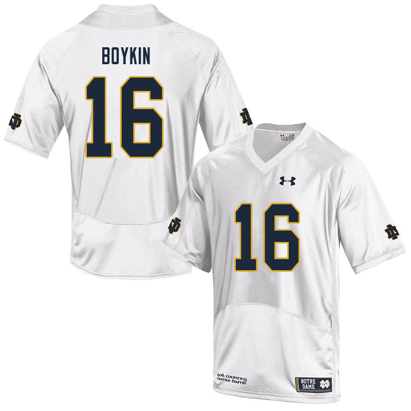 Men's NCAA Notre Dame Fighting Irish #16 Noah Boykin Stitched College Under Armour Authentic White Football Jersey SV10Z17AZ